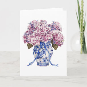 Cartão Chinoiserie Vase Hydrangea Flores Vazio Saudação