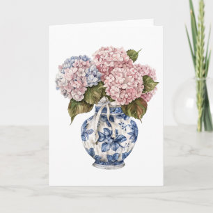 Cartão Chinoiserie Vase Ribbon Hydrangea Vazio Saudação