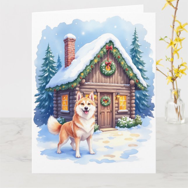 Cartão Chinook Rustic Log Cabin Christmas Art (Flor Amarela)