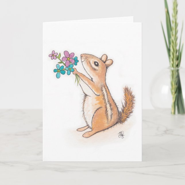 Cartão Chipmunk with Flower Bouquet Mother's Day (Frente)