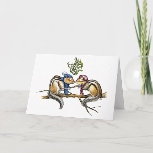 Cartão Chipmunks Under the Mistletoe - editable (Frente)