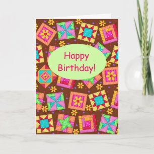 Cartão Chocolate Brown Patchwork QuilArt Happy Birth