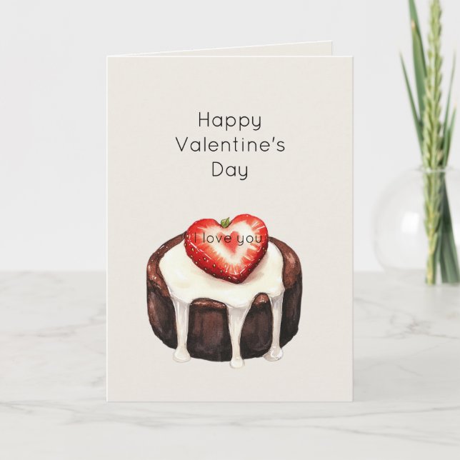Cartão Chocolate Brownie Strawberry Heart Valentine's Day (Frente)