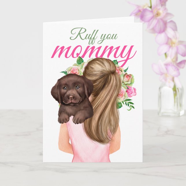 Cartão Chocolate Labrador Puppy Com Mulher Ruff Sua Mamãe (Orquídea)