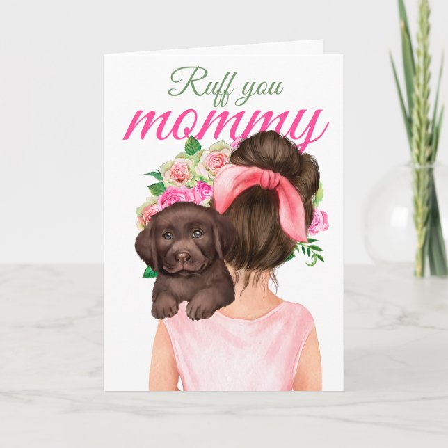 Cartão Chocolate Labrador Puppy Com Mulher Ruff Sua Mamãe (Frente)