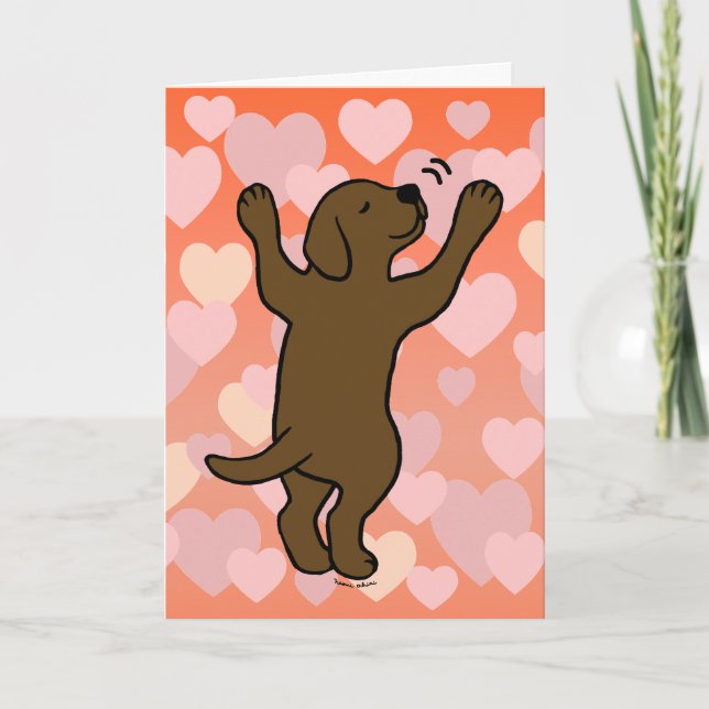 Cartão Chocolate Labrador Puppy Hug Cartoon Hearts (Frente)