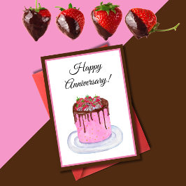 Cartão Chocolate Morango Aquarela Feliz Aniversário