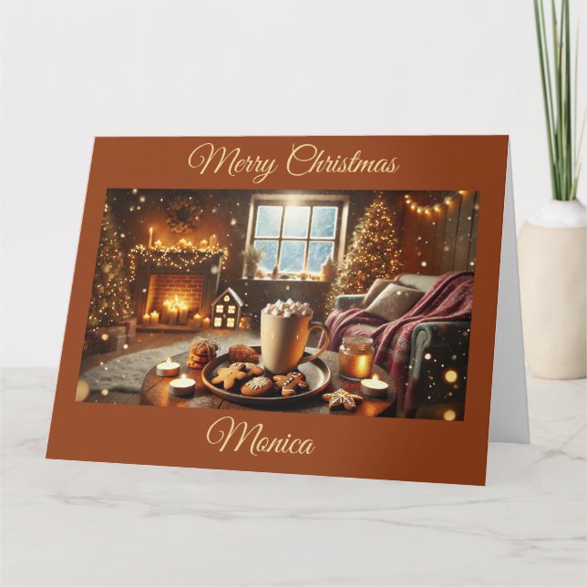Cartão Chocolate Quente e Cookies no Dia de Natal (Frente)