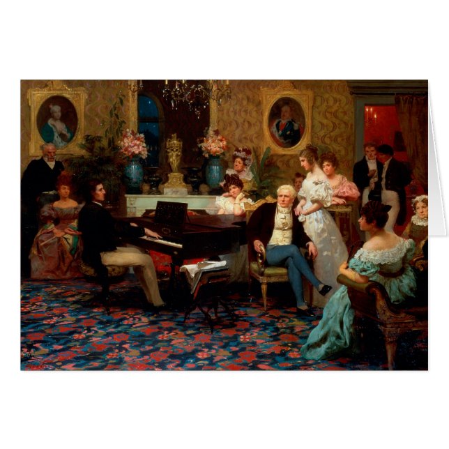 Cartão Chopin que joga o piano (Frente Horizontal)