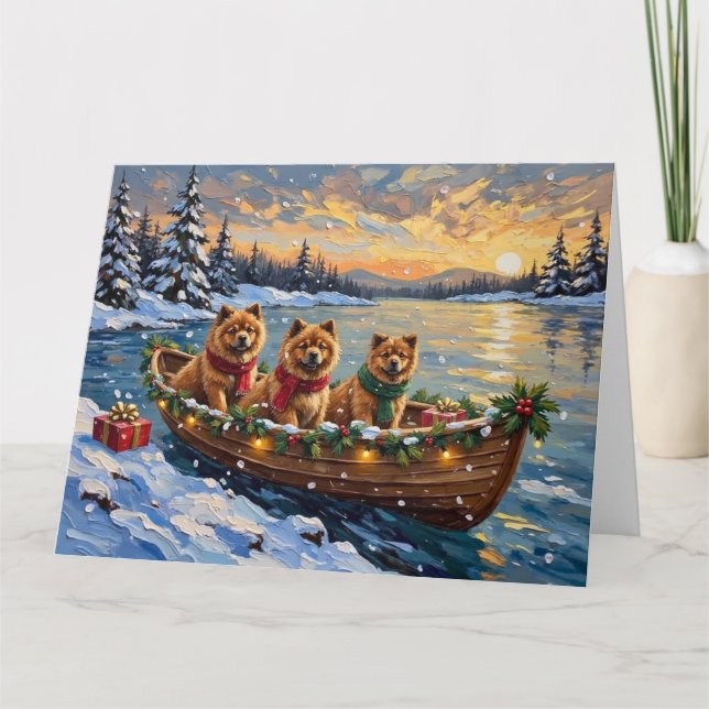 Cartão Chow Chow Christmas Boat Holiday (Frente)