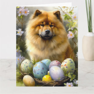Cartão Chow Chow com Feriado de Ovos de Páscoa