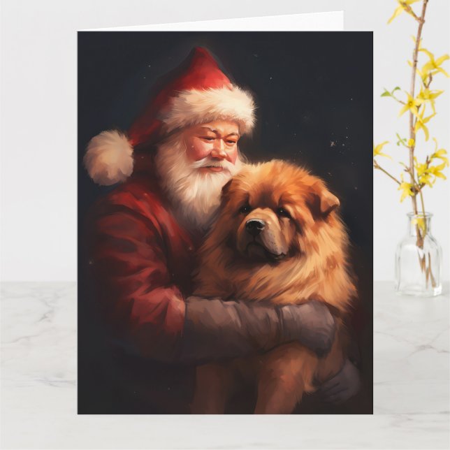 Cartão Chow Chow com Papai Noel Natal Festivo (Flor Amarela)
