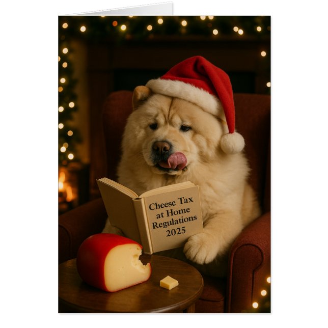 Cartão Chow Chow dog 'Cheese Tax' Christmas card (Frente)