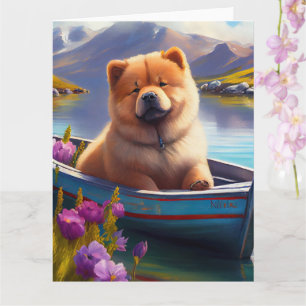 Cartão Chow Chow em uma Canoa: Uma Aventura Cênica