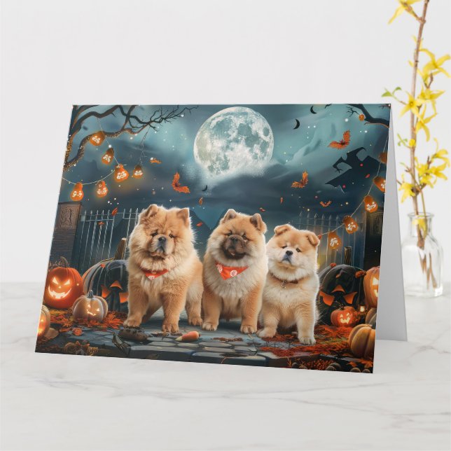 Cartão Chow Chow Halloween Spooky (Flor Amarela)