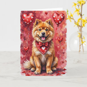 Cartão Chow Chow Valentine Cachorro Sentado com Corações