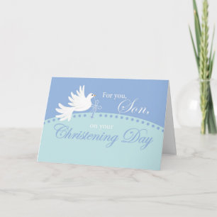 Cartão Christening For Son, Dove on Blue