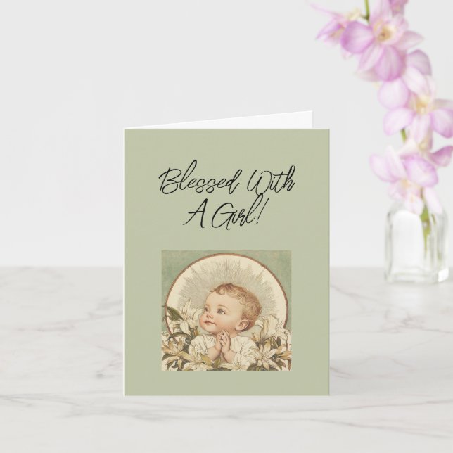 Cartão Christian Baby Girl Congratulations, Custom Text (Orquídea)