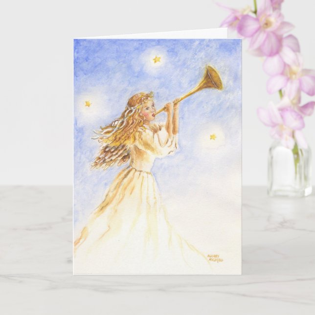 Cartão Christian Christmas Angel com Horn Greeting Card (Orquídea)