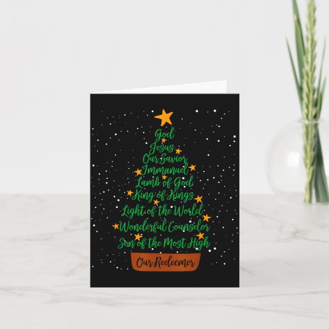 Cartão Christian Christmas Jesus Bible Names Xmas Tree Sh (Frente)