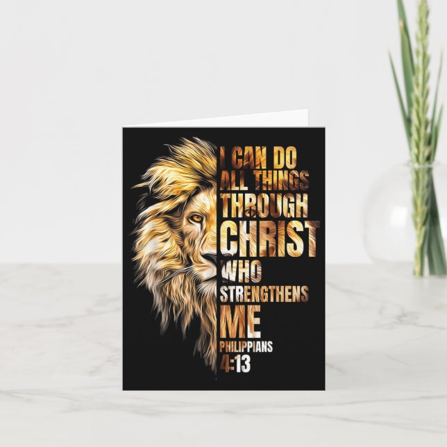 Cartão Christian I Can Do All Things Through Christ Lion  (Frente)