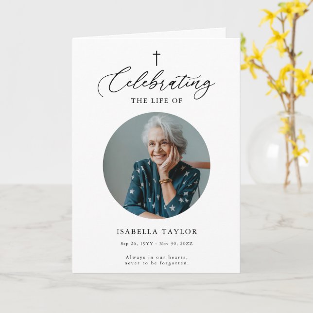 Cartão Christian Memorial Photo Obituary Service Program (Flor Amarela)