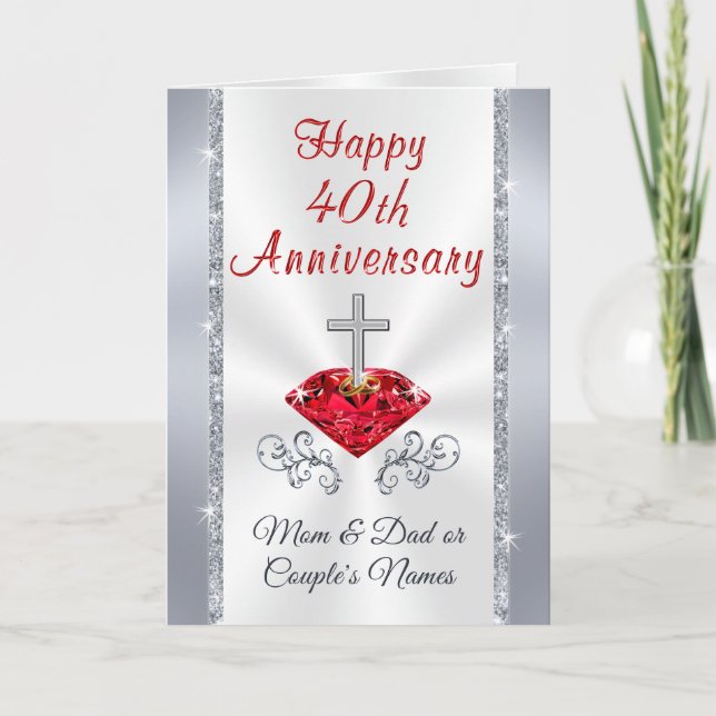 Cartão Christian Ruby 40th Wedding Anniversary Cards (Frente)