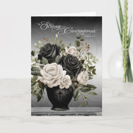 Cartão Christian Sympathy Black and White Roses Scripture