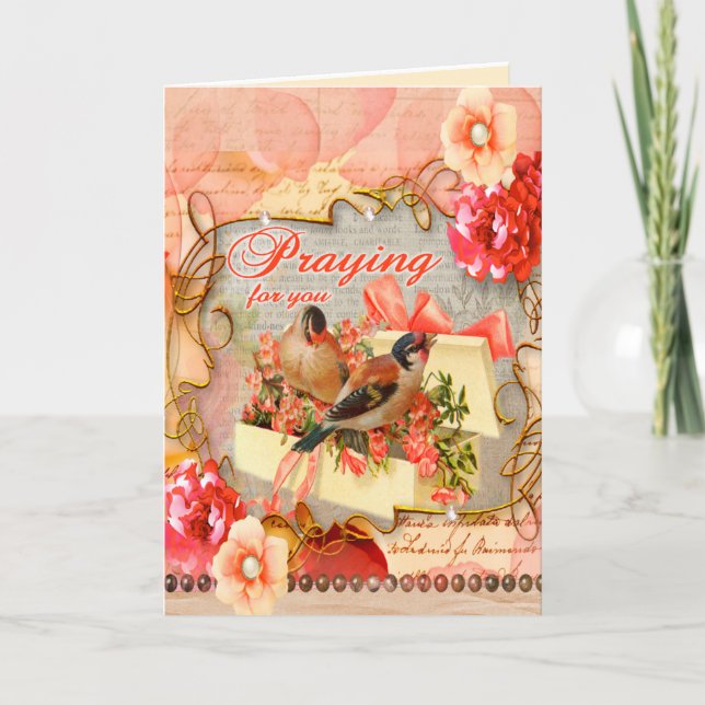 Cartão Christian Sympathy Card Birds Flowers Lace Pinks (Frente)