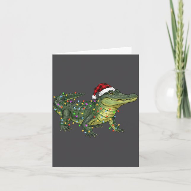 Cartão Christmas Alligator Holiday Reptile Funny Festive  (Frente)