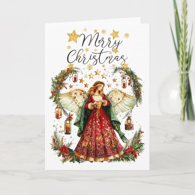Cartão Christmas Angel & Merry Christmas Greeting Card (Frente)