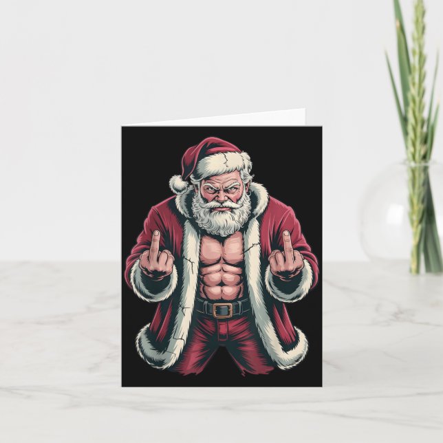 Cartão Christmas Angry Santa Middle Finger Sarcastic Xmas (Frente)