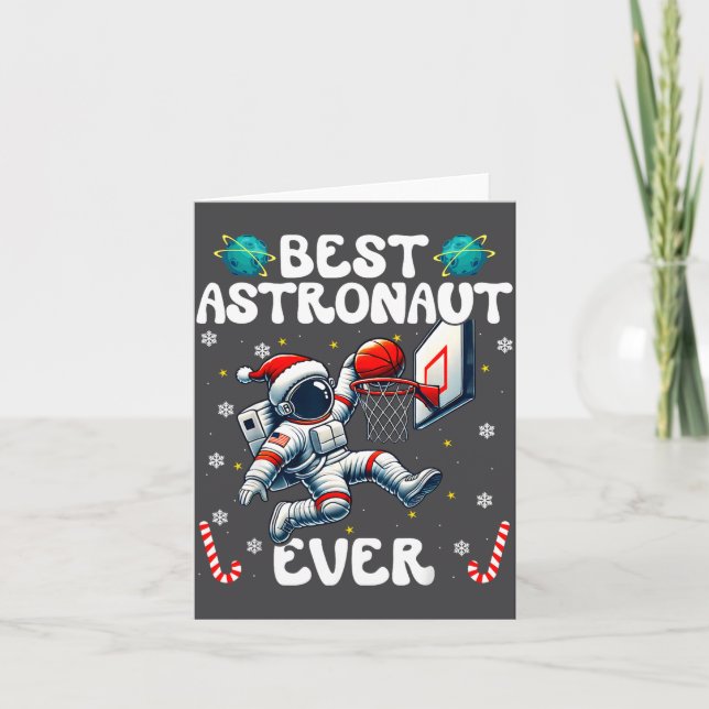 Cartão Christmas Astronaut Ever Santa Hat Snowflakes Cand (Frente)