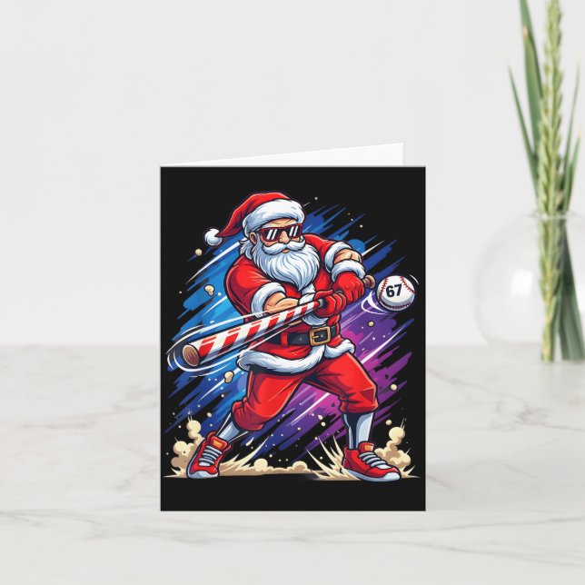 Cartão Christmas Baseball Funny Santa Game Day Xmas Boys  (Frente)