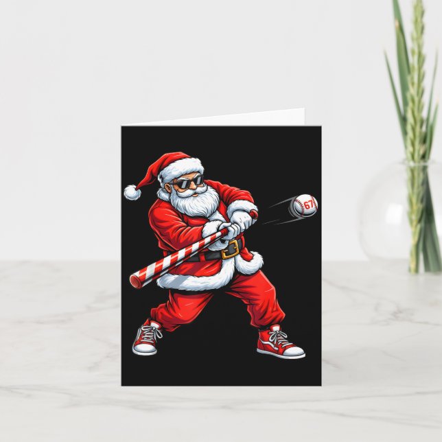 Cartão Christmas Baseball Player Santa Funny Xmas Boys Me (Frente)