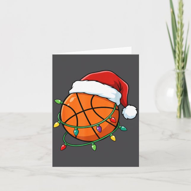 Cartão Christmas Basketball Santa Hat Wrapped In Lights H (Frente)