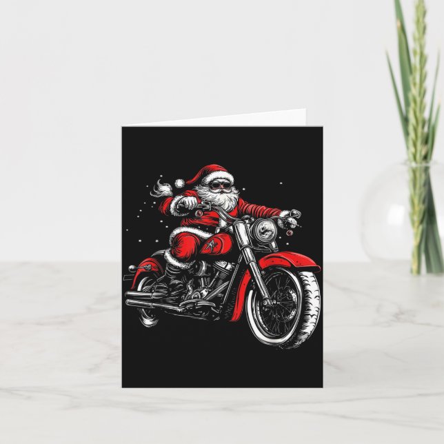 Cartão Christmas Biker Santa Claus Funny Motorcycle Motor (Frente)