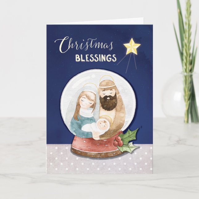 Cartão Christmas Blessings Snow Globe Holy Family w/ Star (Frente)