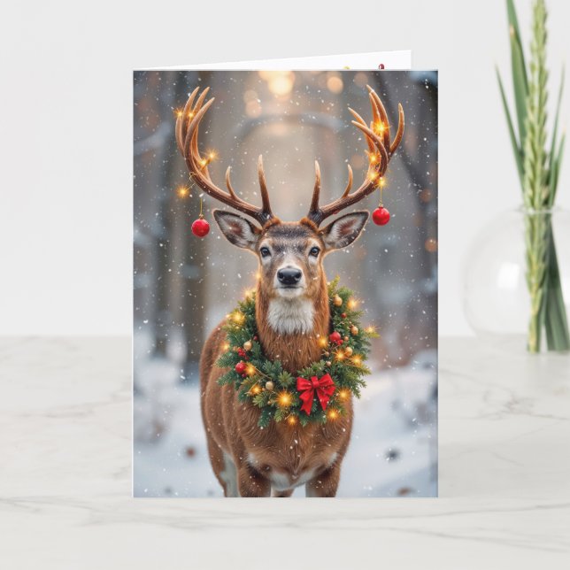 Cartão Christmas Buck With a Glowing Wreath (Frente)