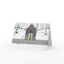 Christmas Cabin In The Snowy Woods Holiday Card