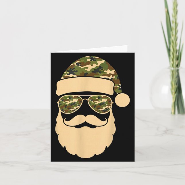 Cartão Christmas Camo Santa Sungles Hat Beard Cool Milita (Frente)