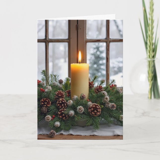 Cartão Christmas Candle In a Pine Centerpiece (Frente)