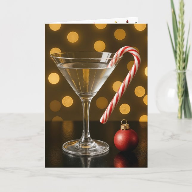 Cartão Christmas Candy Cane On a Martini Glass (Frente)