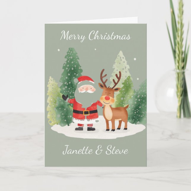 Cartão Christmas Card from a couple - Santa and Reindeer (Frente)