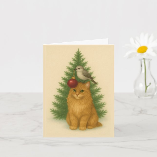 Cartão Christmas Card | Maine Coon Cat Illustration (Planta pequena)