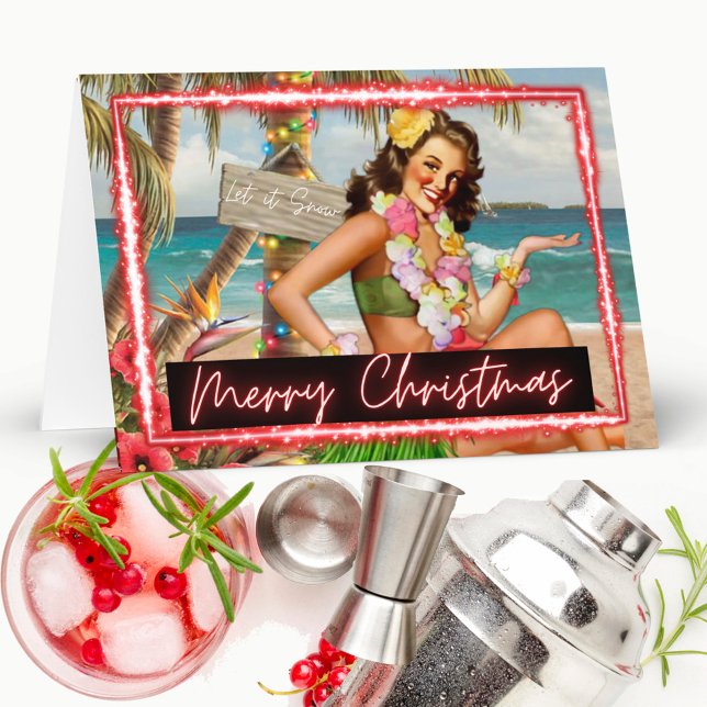 Cartão Christmas Card - Retro - Tropical - "Let It Snow" (Criador carregado)