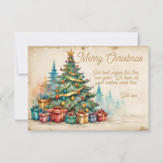 Cartão Christmas Card With Decorated Tree and Gifts