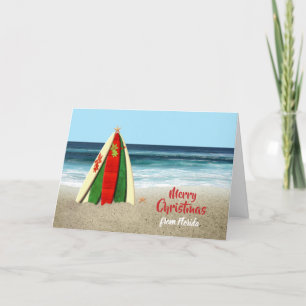 Cartão Christmas card with Surfboards on Beach