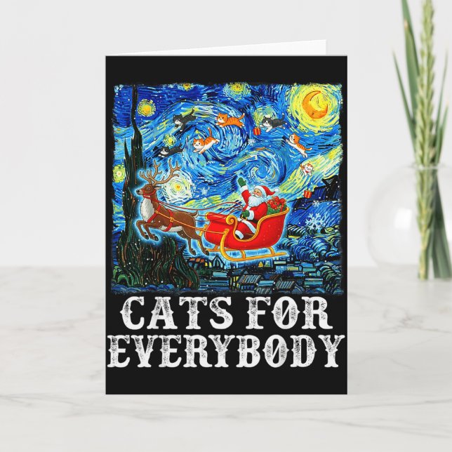 Cartão Christmas Cat For Everybody Santa Reindeer Starry  (Frente)