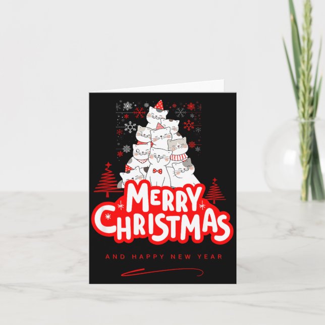 Cartão Christmas Cat Tee – Festive Kitty Holiday Art  (Frente)